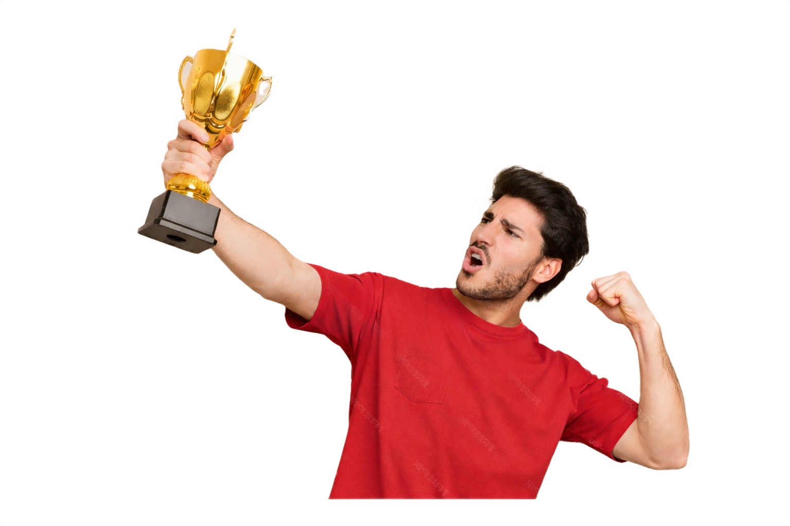 Winner holding trophy